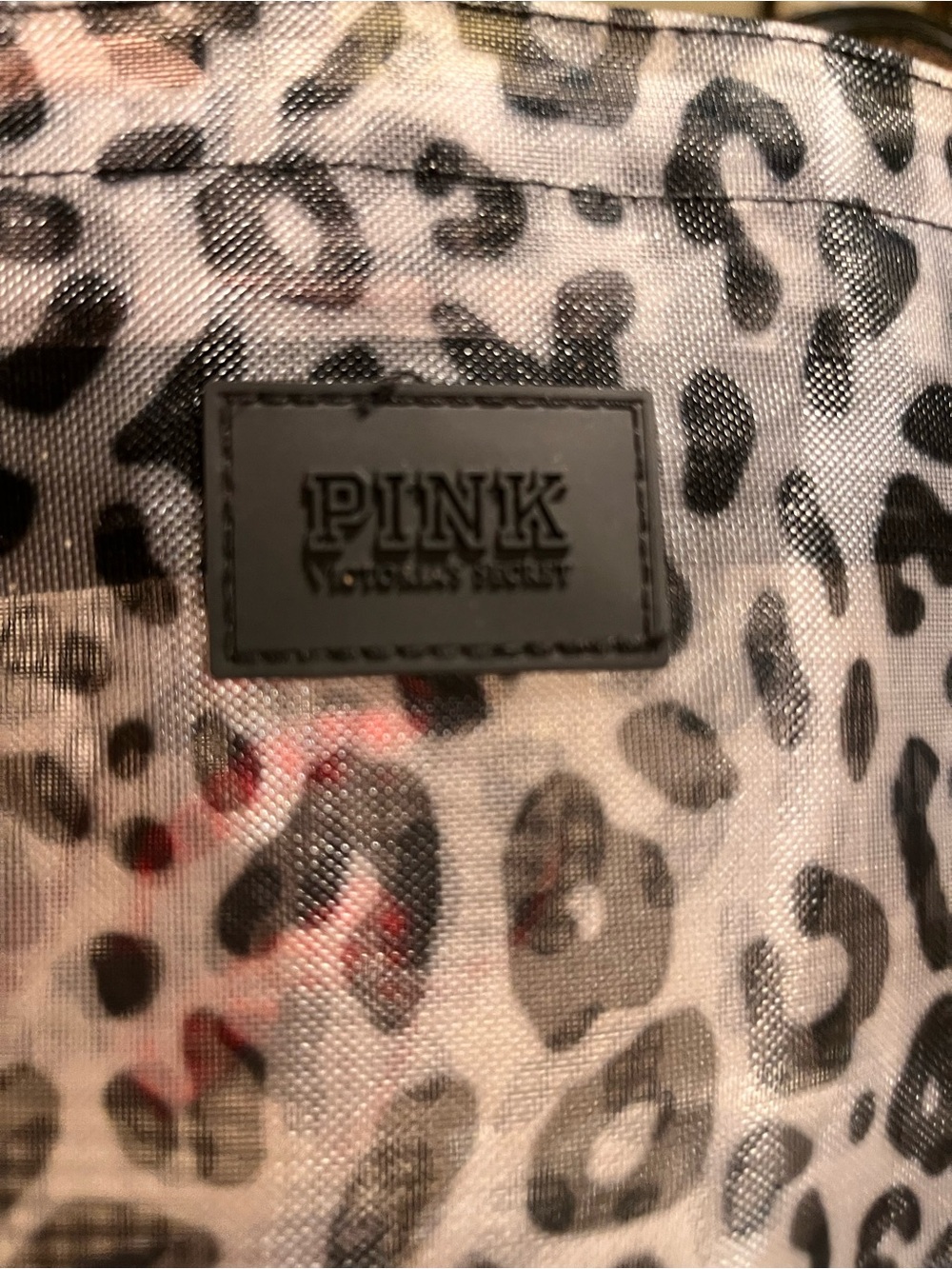 Pink Leopard Print Cosmetic Pouch with Black Mesh Tote - Picture 3 of 4